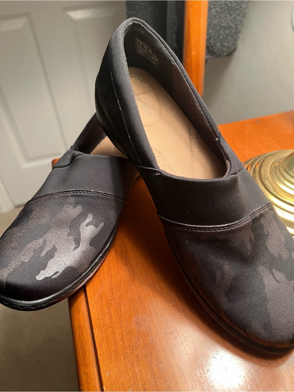 Clarks Black Camo-Pattern Slip-On Flats